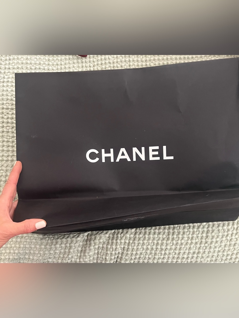 CHANEL Black Paper Shopping Bag with White Logo